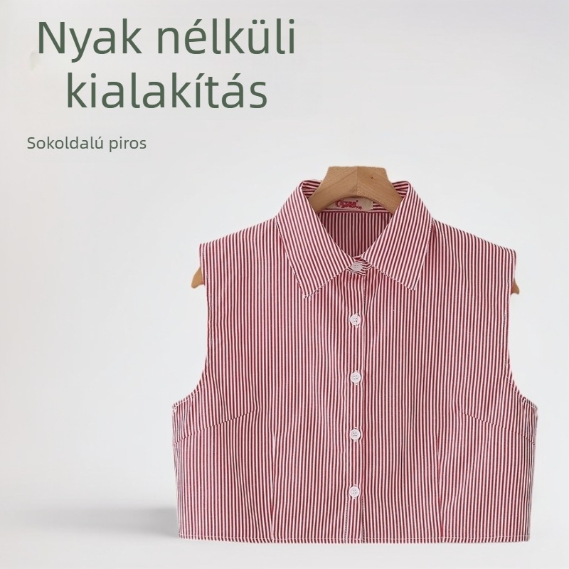 Csíkos kötött felső dekoratív mesterséges gallérral • pamut • felnőtteknek • Tavasz 2023 • Spot