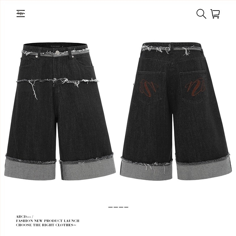 Denim rövidnadrág felhajtott szárú, laza egyenes szabás, 95% pamut, utcai stílus, nyár 2025