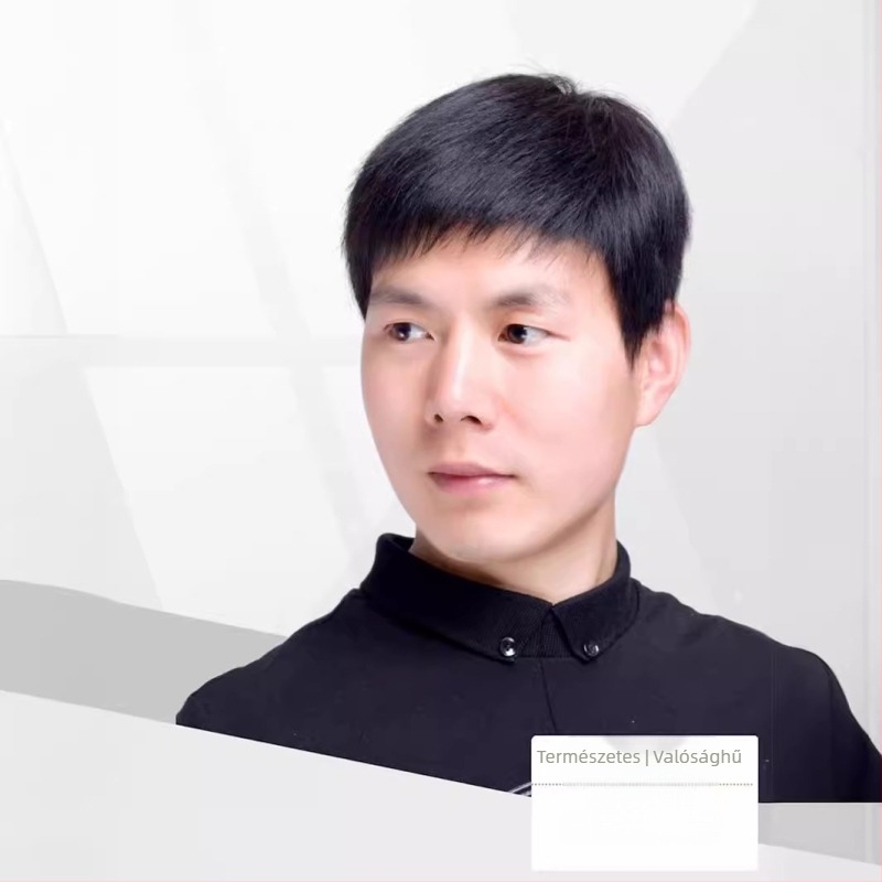 Férfiaknak készült kézzel szőtt valódi emberi hajból készült paróka — ősz haj fedése, volumen növelése, forró festéshez nem alkalmas