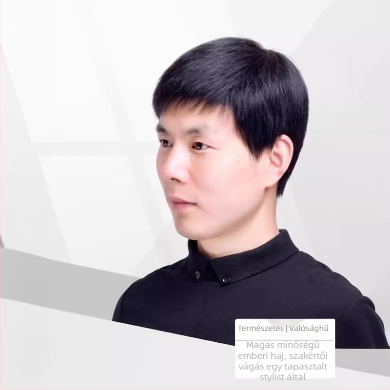 Férfiaknak készült kézzel szőtt valódi emberi hajból készült paróka — ősz haj fedése, volumen növelése, forró festéshez nem alkalmas