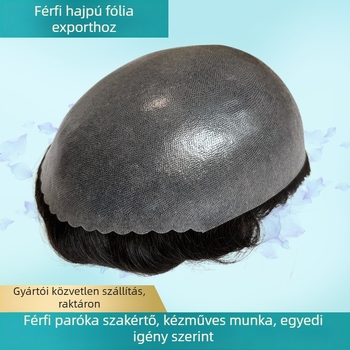 Férfi paróka valós emberi hajból, PU felső résszel, magas sűrűség, lélegző és könnyű, festhető