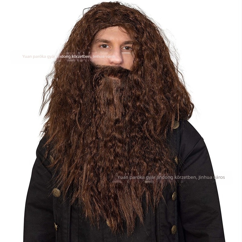Cosplay Gandalf paróka és szakáll készlet: szürke varázsló, hosszú PET haj, mechanikus paróka, nem festhető és nem göndöríthető, márka JY