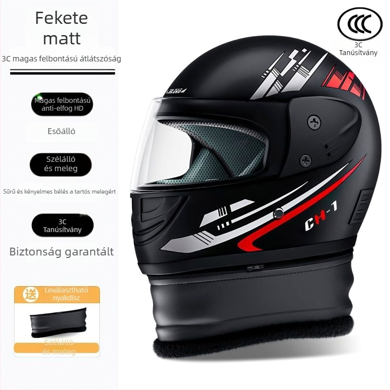 Universális 3C-s tanúsítvánnyal rendelkező teljes arcú sisak elektromos robogókhoz – szélálló, páramentes