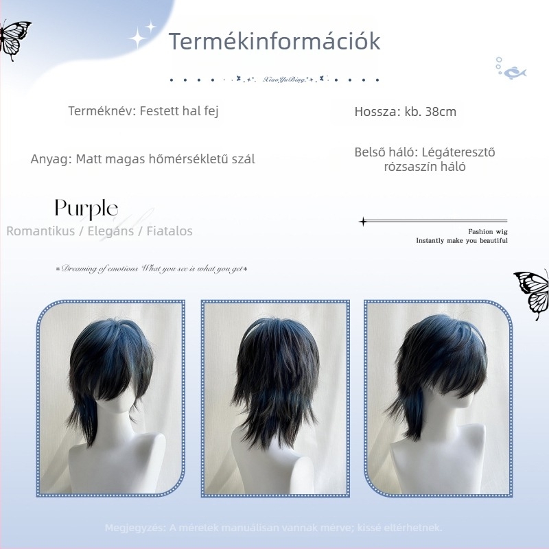 Paróka, mullet-stílus, magas hőálló szál, mechanizmusos feldolgozás, modell 551