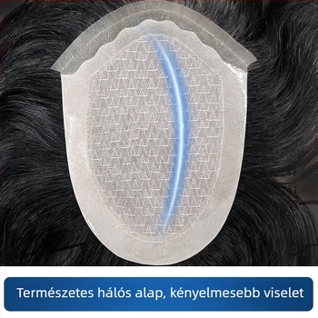 Férfi paróka, teljesen kézzel kötött hajvonal, valódi emberi haj, biológiai fejbőr és elülső hajdarab