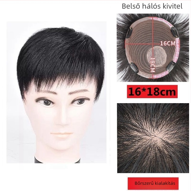 Férfi valós hajú paróka a fejtetőre, gépileg készített ragasztóalappal, rövid haj hossz, modell FKFS-N01