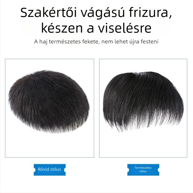 Férfi valós hajú paróka a fejtetőre, gépileg készített ragasztóalappal, rövid haj hossz, modell FKFS-N01