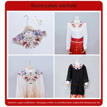 Hanfu ballagási készlet: ruha felhő-shoulderrel, sál és Mamian szoknya, sűrű hímzés, koi mintázat felhőkkel és virágokkal, poliészter szövet organza bélés, gyöngyös gallér, stílus: új kínai/ősi.