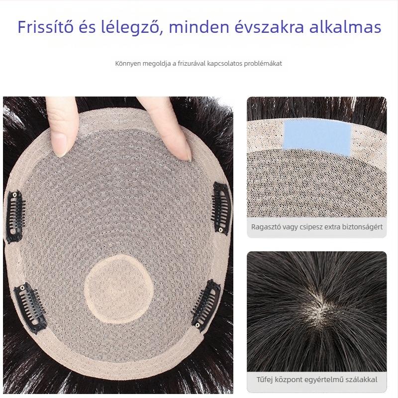 Férfiaknak szóló rövid, texturált paróka, ősz haj fedésére és a volumen növelésére, emberi hajból, festhető és permálható