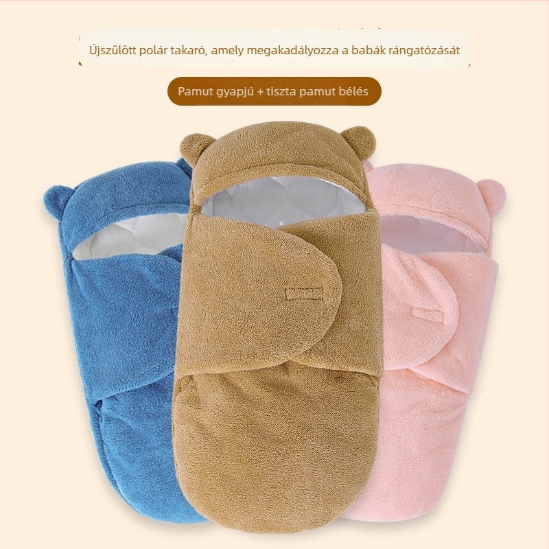 Újszülött swaddle kendő, őszi–téli vastag, puha anyagú biztonságos ölelés