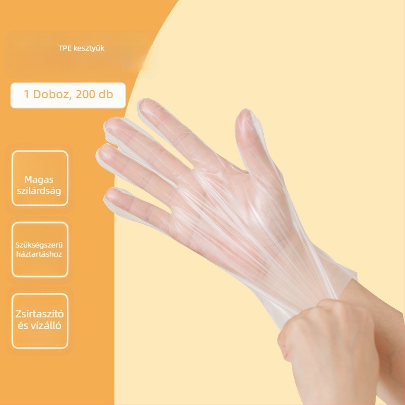 Egyszer használatos TPE kesztyűk, élelmiszer-minőségű, vízálló, csúszásmentes, átlátszó, vékony 0,05–0,1 mm (cateringhez, konyhához, sütéshez és háztartási használathoz)