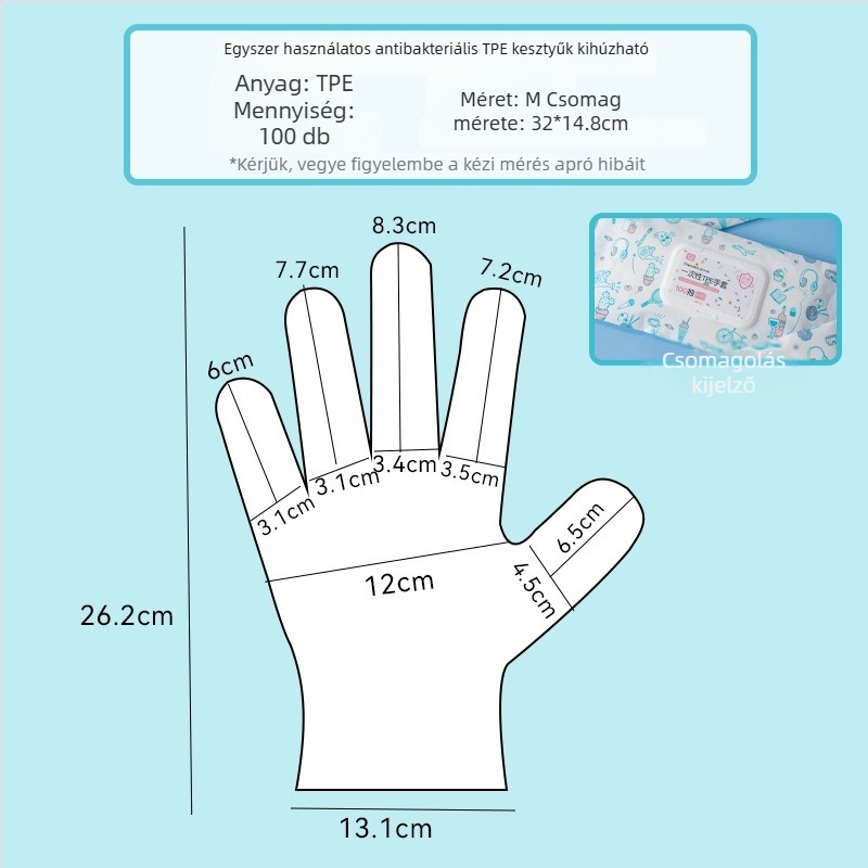 Egyszer használatos TPE kesztyűk, élelmiszer-minőségű, vízálló, csúszásmentes, átlátszó, vékony 0,05–0,1 mm (cateringhez, konyhához, sütéshez és háztartási használathoz)