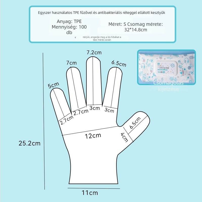 Egyszer használatos TPE kesztyűk, élelmiszer-minőségű, vízálló, csúszásmentes, átlátszó, vékony 0,05–0,1 mm (cateringhez, konyhához, sütéshez és háztartási használathoz)