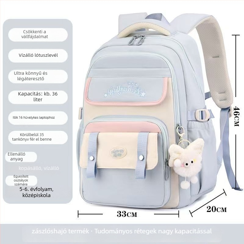 Jiang Lida unisex iskolai hátizsák, Oxford anyagból, könnyű, terheléscsökkentő, vízálló, légpárnás vállpánttal és gerincvédővel