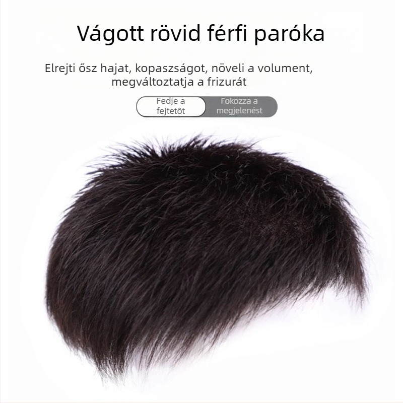 Férfi rövid paróka valódi hajból, blokk stílus, mechanikus feldolgozás