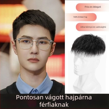 Férfi rövid hajparóka, valódi emberi hajból, festhető vagy göndöríthető, fedi a kopaszodó területeket és a fejtetőt