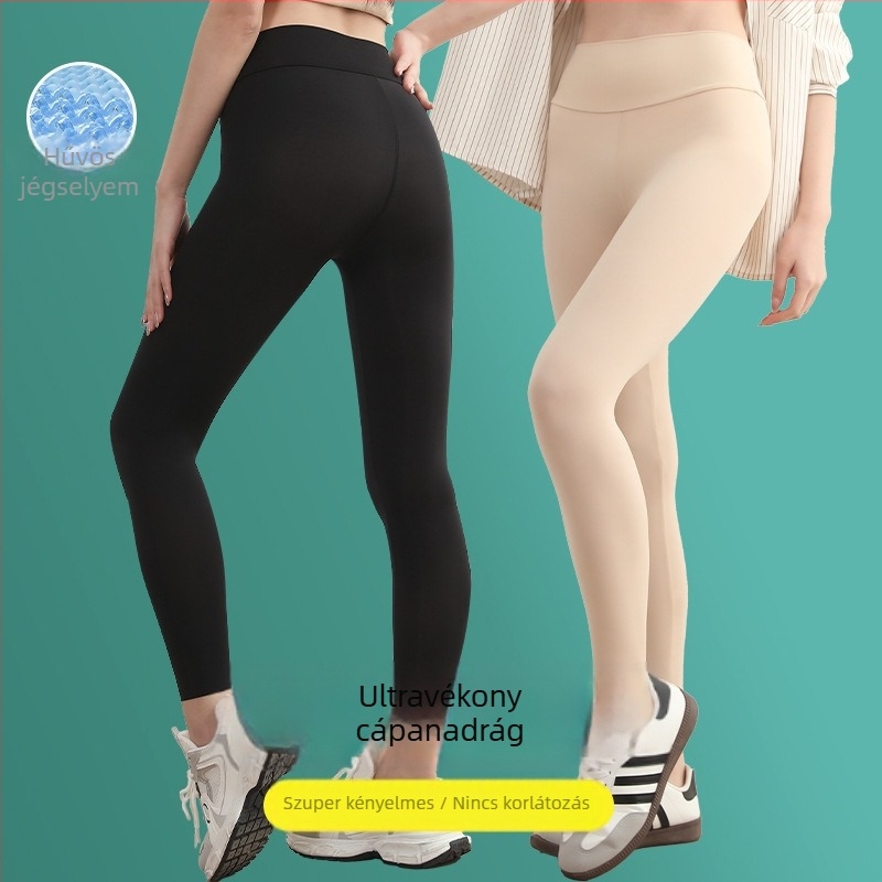Női rendkívül vékony leggings nyárra, magas derékkal, cropped szabású edzés és jóga nadrág, légáteresztő nylon anyag