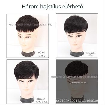 Férfi paróka felső hajblokkal — láthatatlan front, mesterséges haj, magas hőállóságú szálak, mechanikus feldolgozás, Naifei