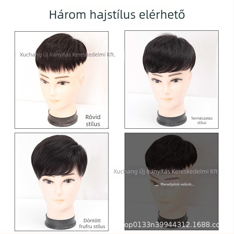 Férfi paróka felső hajblokkal — láthatatlan front, mesterséges haj, magas hőállóságú szálak, mechanikus feldolgozás, Naifei