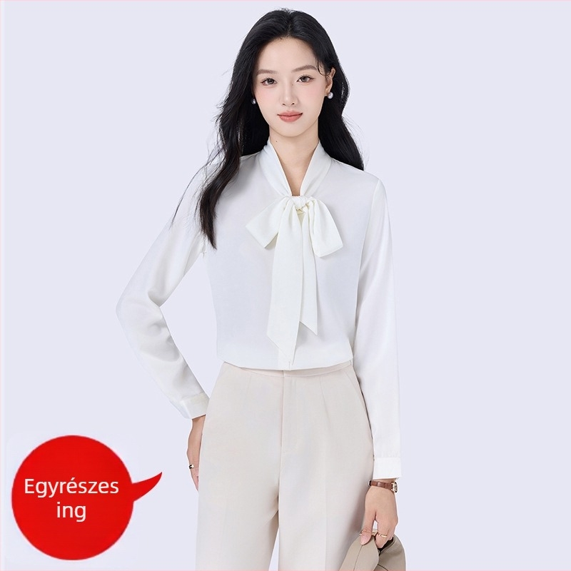 Női chiffon ing, V-nyakú, hosszú ujjú, 3D mintázat, poliészter-spandex