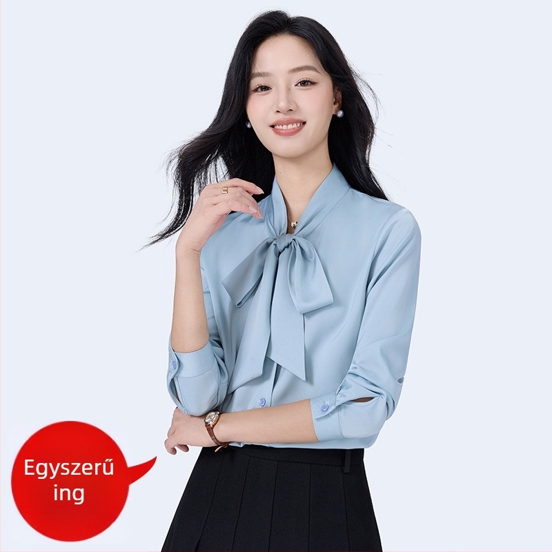 Női chiffon ing, V-nyakú, hosszú ujjú, 3D mintázat, poliészter-spandex