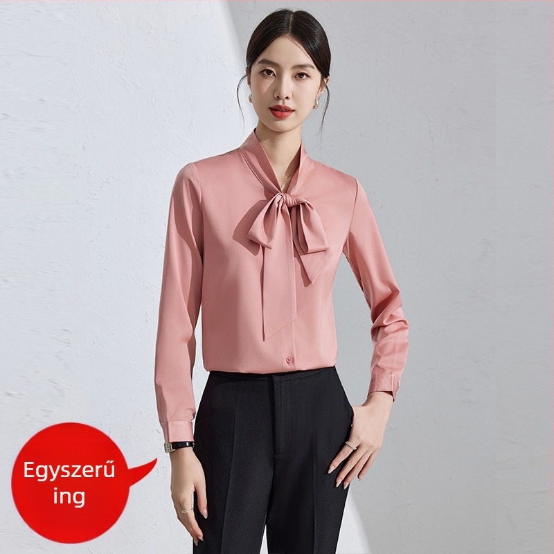Női chiffon ing, V-nyakú, hosszú ujjú, 3D mintázat, poliészter-spandex