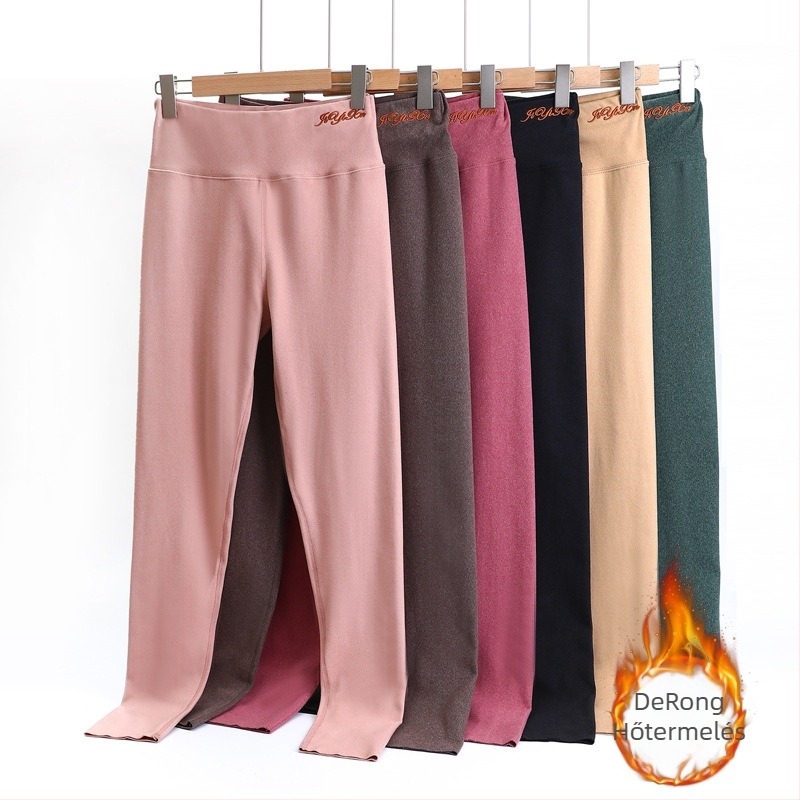 Női magas derekú bársonyos termikus leggings, seamless, téli meleg, plusz méret