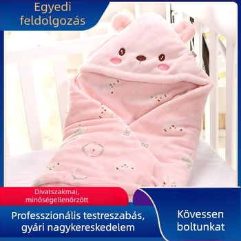 BDL/BIDOLE újszülött ölelős swaddle takaró, flanel anyag, poliészter töltet, rajzfilmszerű mintázat, alkalmas tavaszra és őszre