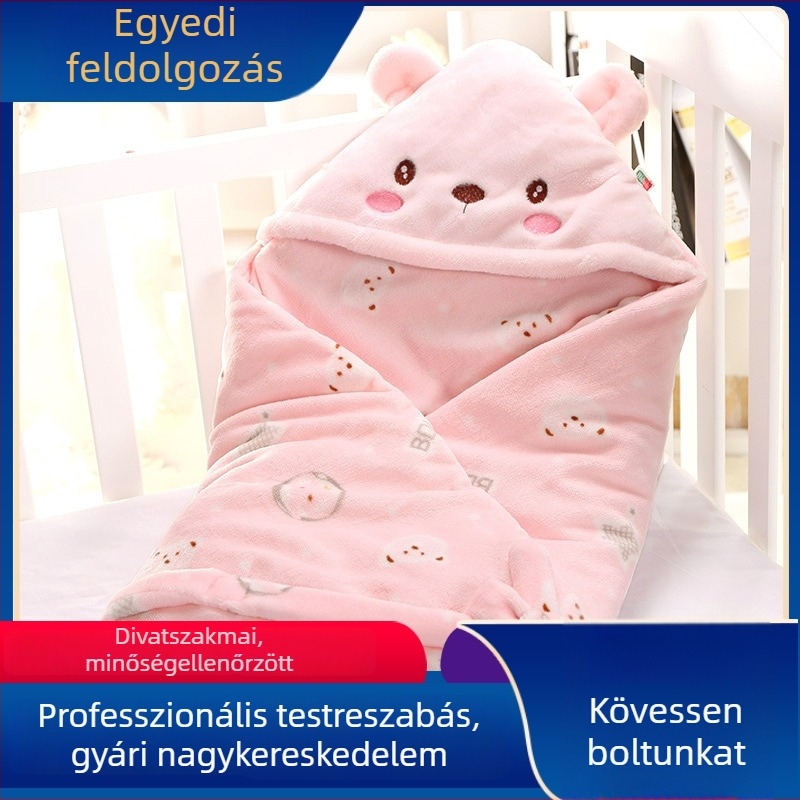 BDL/BIDOLE újszülött ölelős swaddle takaró, flanel anyag, poliészter töltet, rajzfilmszerű mintázat, alkalmas tavaszra és őszre
