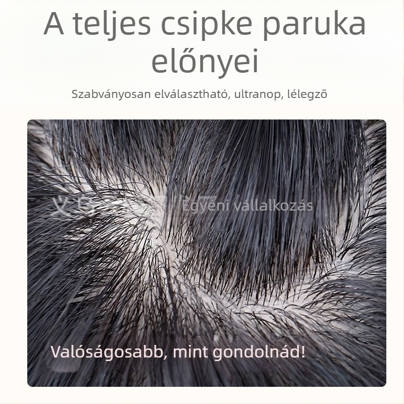 A Beauty Férfi paróka valódi emberi hajból, kézzel szőtt, lélegző alap, rövid hossz, festhető és dauerolható, ősz haj fedése