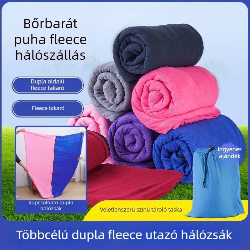 Poliészter flízes belső hálózsákhuzat, boríték-stílusú, felnőtteknek, kétoldalas, vastított, szennyeződés-álló, kempingezéshez és utazásokhoz