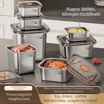 Rozsdamentes acél ebédes doboz, vákuum-izolált, zárt, négyzet alakú, hordozható
