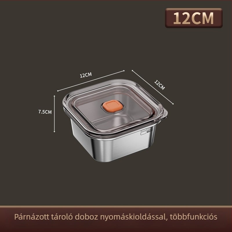 Rozsdamentes acél ebédes doboz, vákuum-izolált, zárt, négyzet alakú, hordozható