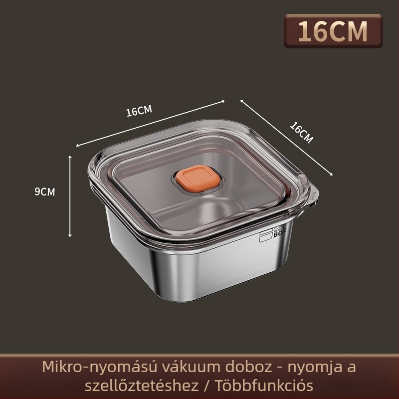 Rozsdamentes acél ebédes doboz, vákuum-izolált, zárt, négyzet alakú, hordozható