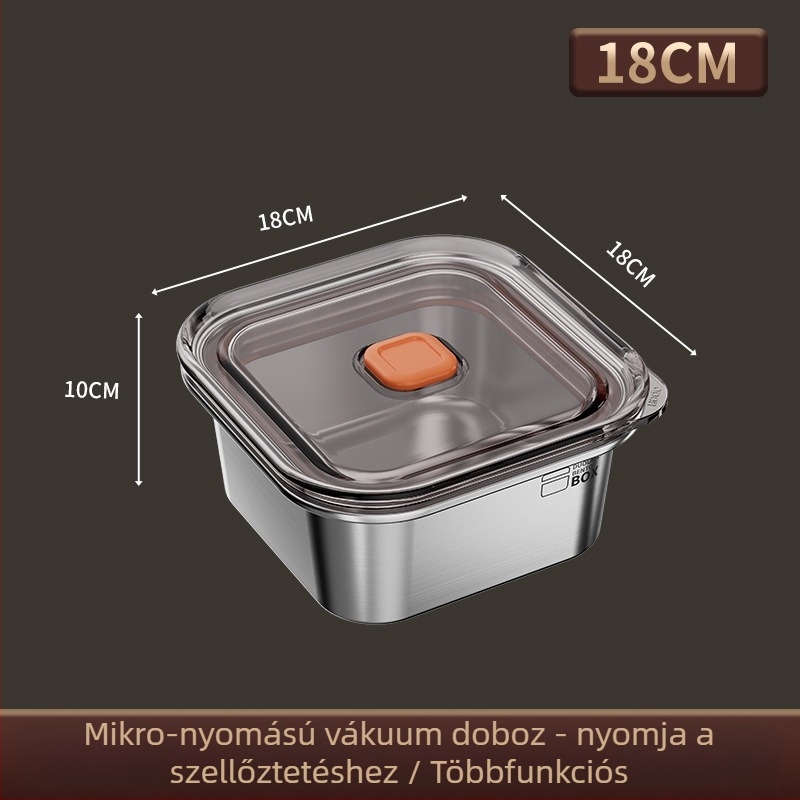 Rozsdamentes acél ebédes doboz, vákuum-izolált, zárt, négyzet alakú, hordozható