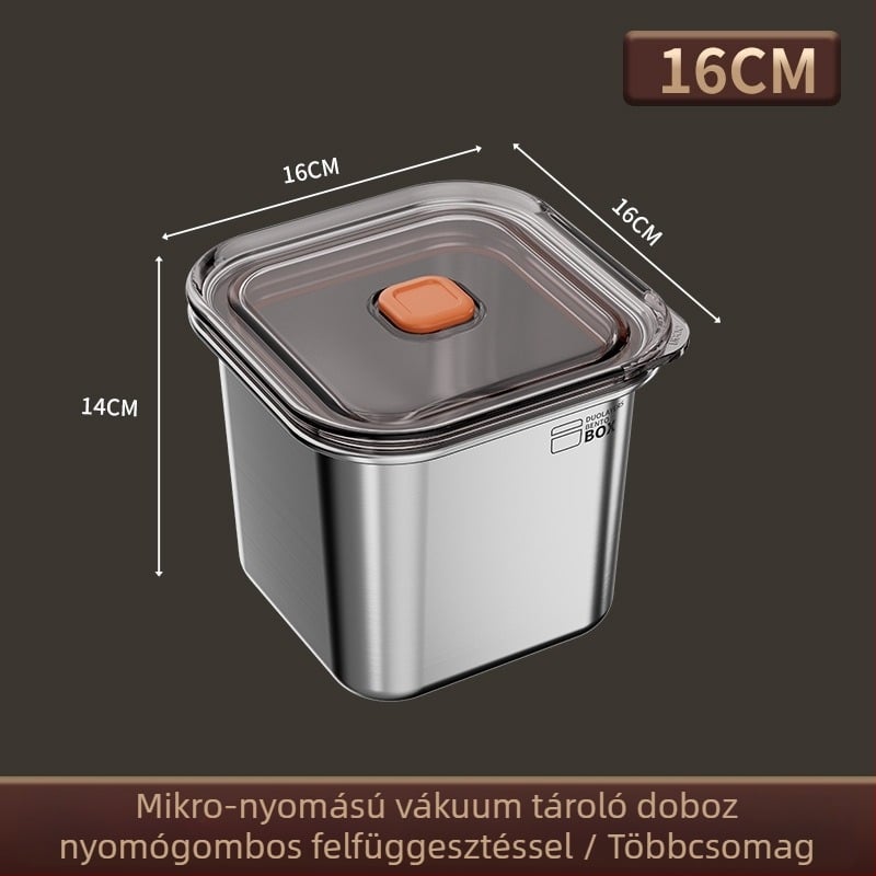 Rozsdamentes acél ebédes doboz, vákuum-izolált, zárt, négyzet alakú, hordozható