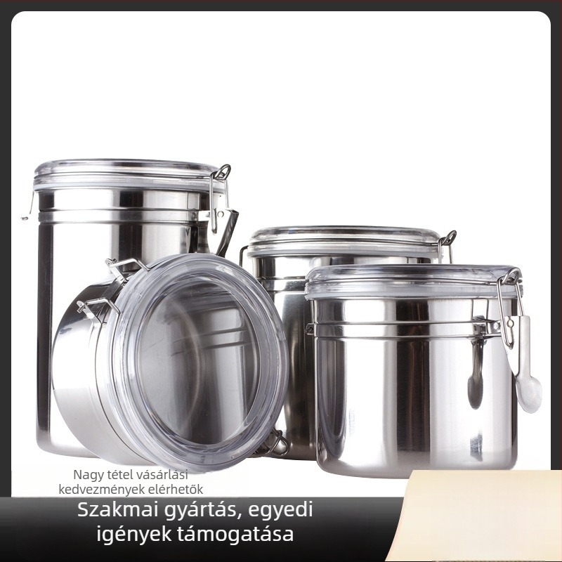 Rozsdamentes acél tömített tárolóedény, kerek formájú, 1–2 L kapacitás, nyomtatott logóval