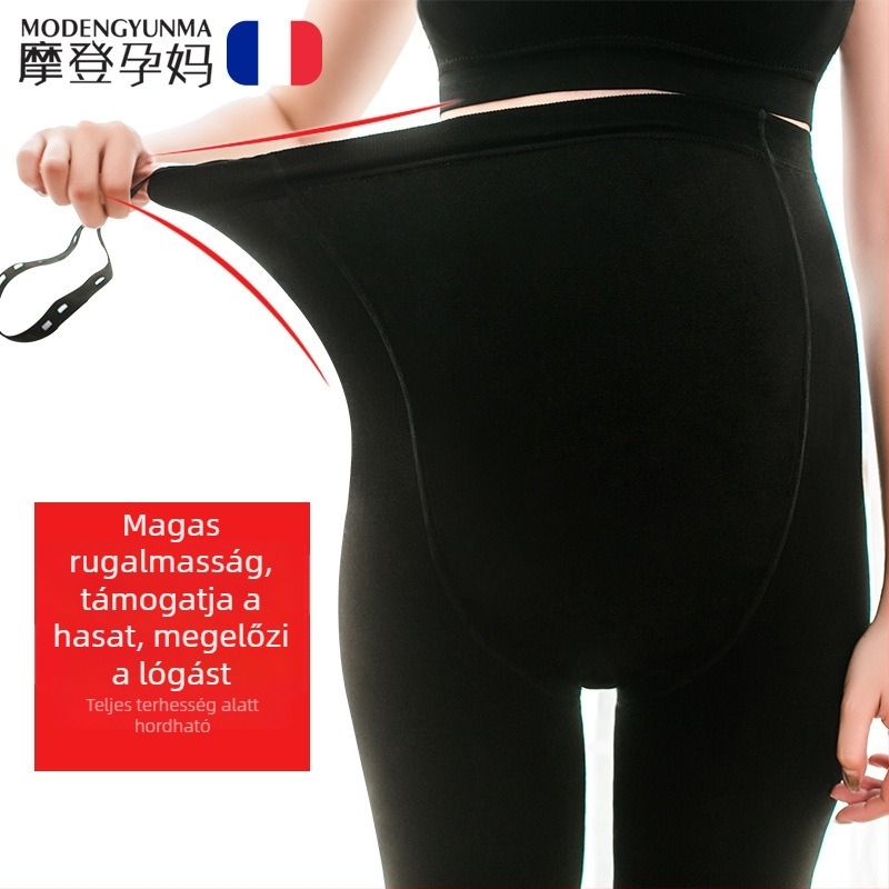 Kismama harisnya fleece béléssel, vastag, teljes hosszúságú, testhezálló, meleg poliészter–nylon keverék (50–70% poliészter, 30–50% nylon), magas rugalmasság