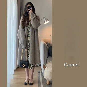 Kismama kötött kardigán, koreai stílusban, középhosszú, V-nyakú, hosszú ujjú, 80% pamut