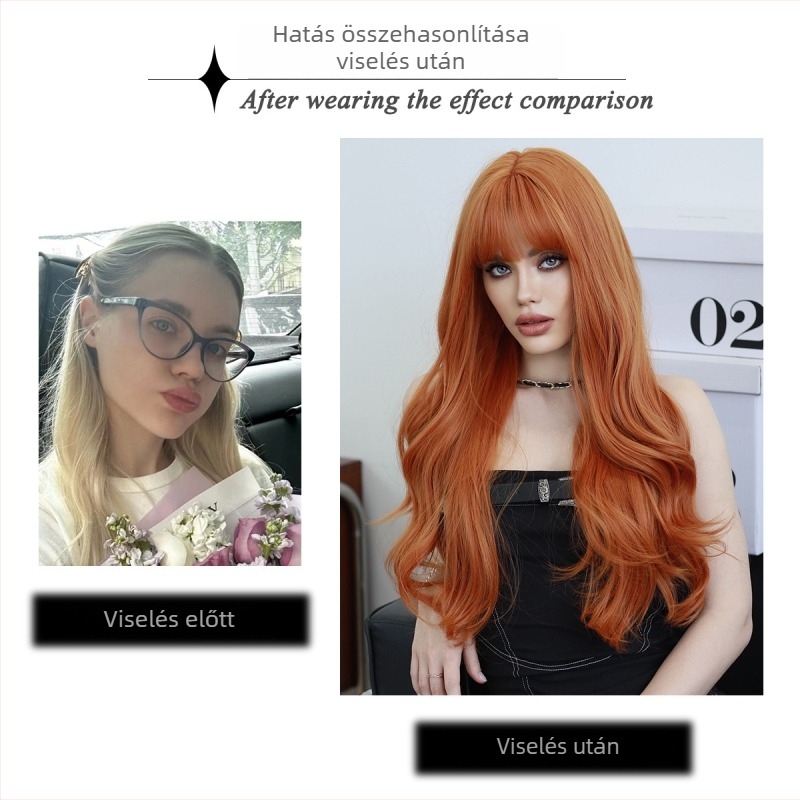 Hosszú, hullámzó paróka egyenes frufruval nőknek, hőálló rostok, festhető és göndöríthető, party-, cosplay- és Lolita-stílushoz ideális