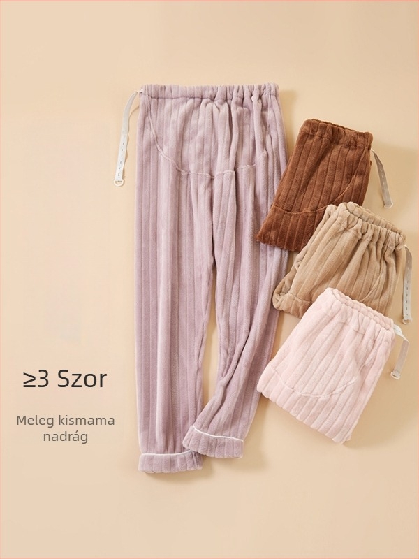 Kismama pizsama nadrág fleece béléssel, vastag, laza szabás, has támasz, téli otthoni viselet
