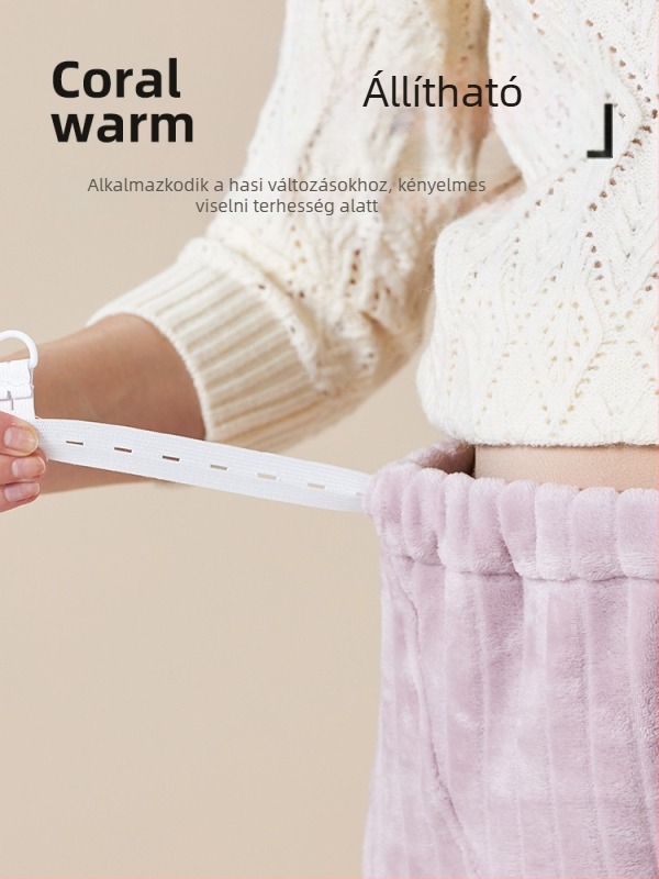 Kismama pizsama nadrág fleece béléssel, vastag, laza szabás, has támasz, téli otthoni viselet