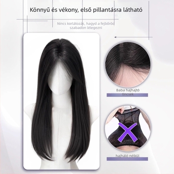 Gépileg szőtt paróka, proteínselyem, hosszú egyenes haj, teljes fej paróka