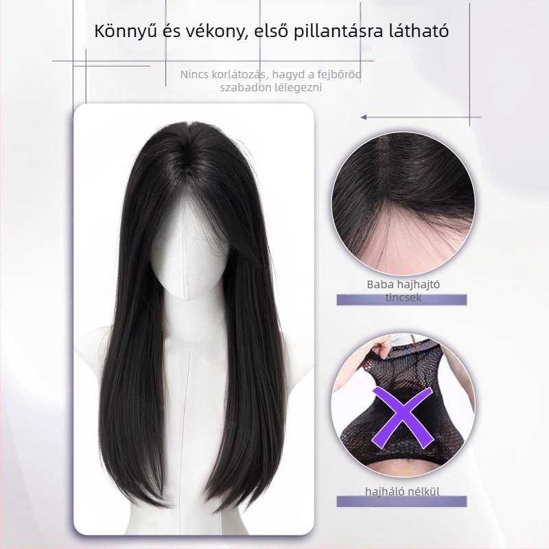 Gépileg szőtt paróka, proteínselyem, hosszú egyenes haj, teljes fej paróka