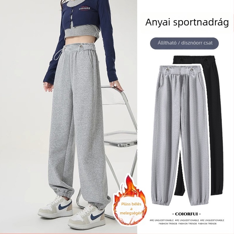 Anyasági nadrág fleece-beléssel, széles szabású, kétoldali húzózsinórral, 80–90% pamut