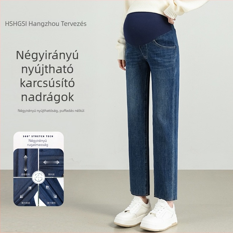 Lyocell denim kismama nadrág, négyrészes stretch, kistestű nőknek, egyenes szabás, fleece bélés, külső viselethez
