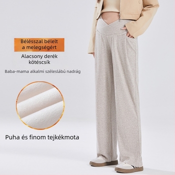 Kismamák számára terjedelmes nadrág fleece-béléssel, derék támogatása húzózsinórral, juh velúr anyag, poliészter keverék, őszi-téli meleg