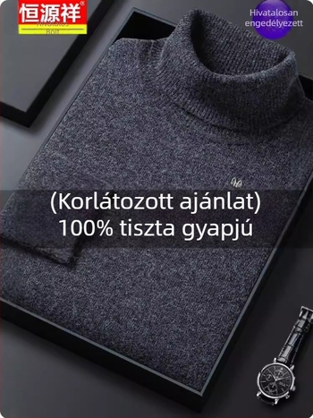 Férfi gyapjú-kasmír pulóver, téli magas nyakú, vastag kötés, szabad szabás, 81–85% kasmír