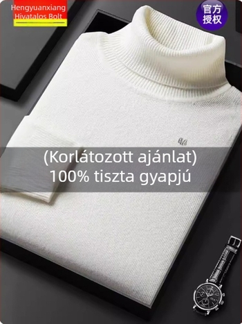 Férfi gyapjú-kasmír pulóver, téli magas nyakú, vastag kötés, szabad szabás, 81–85% kasmír