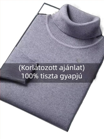 Férfi gyapjú-kasmír pulóver, téli magas nyakú, vastag kötés, szabad szabás, 81–85% kasmír